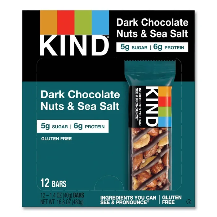 KIND Nuts And Spices Bar, Dark Chocolate Nuts And Sea Salt, 1.4 Oz, 12/box