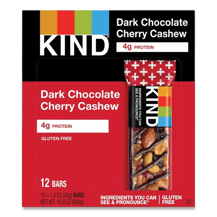 KIND Plus Nutrition Boost Bar, Dk Chocolatecherrycashew/antioxidants, 1.4 Oz, 12/box