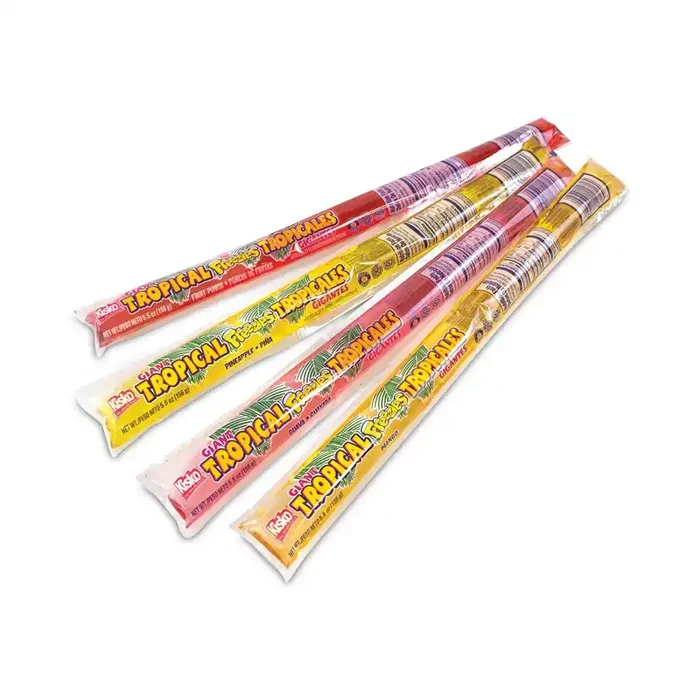 Kisko® Giant Tropical Freezies Ice Pops, 5.5 oz Tube, Fruit Punch, Guava, Mango, Pineapple, 50/Carton