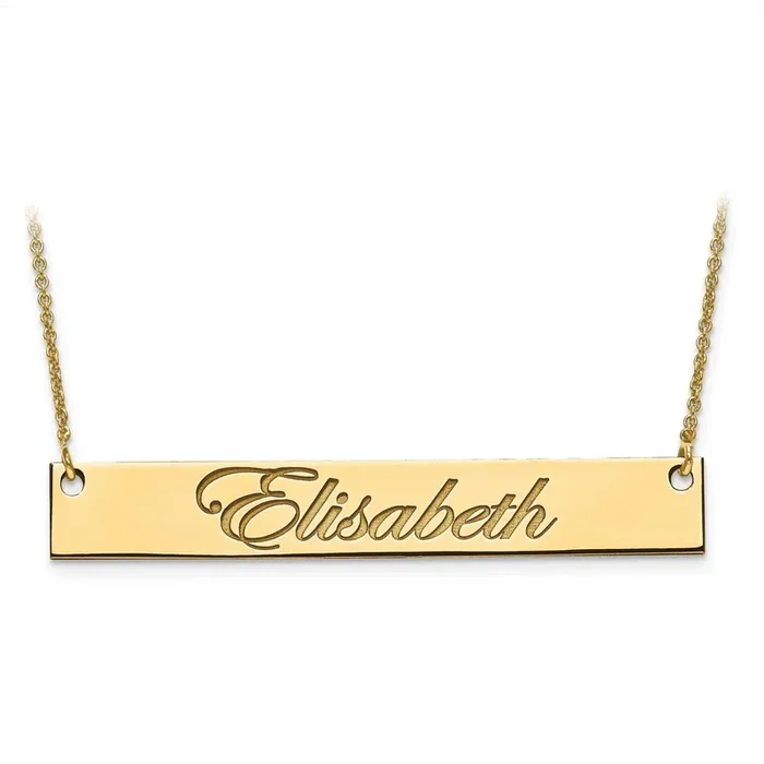 Large Polished Script Name Bar with Chain 14k Gold XNA642Y