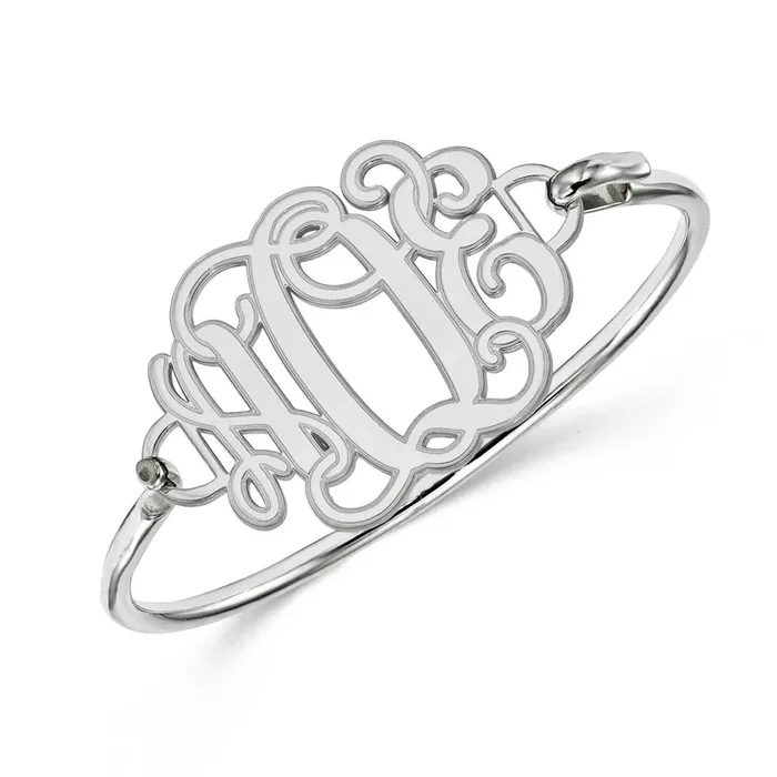 Laser Etched Outline Monogram Plate with Bracelet Sterling Silver XNA558W