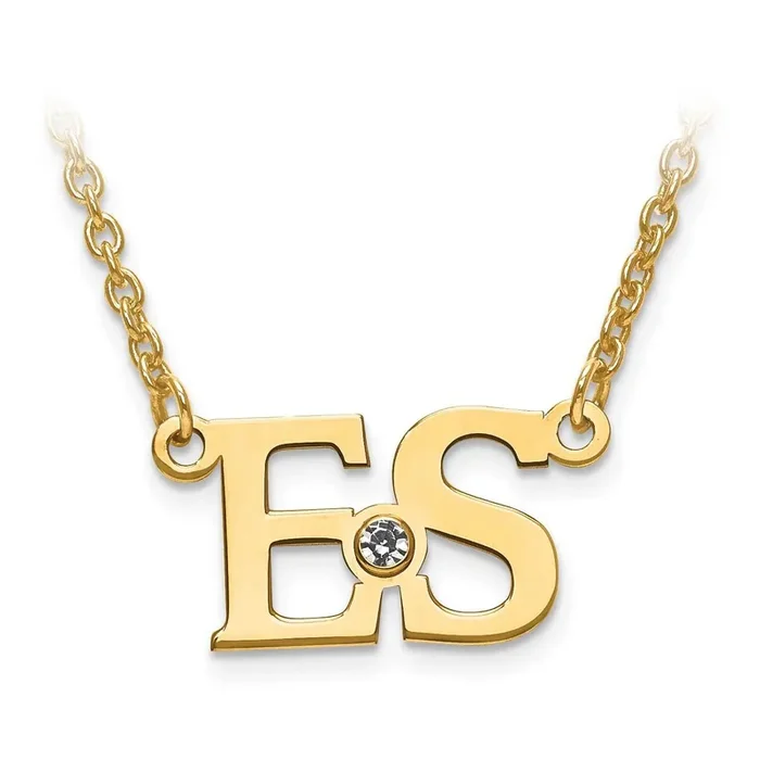 Laser Polished Birthstone Initial Pendant with Chain Gold-plated Silver XNA656GP