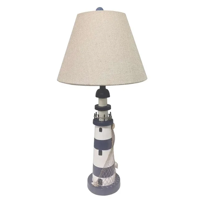 Lux Lighting – Lighthouse 30” Blue/White Resin with USB, (Set of 2) – LUX-0417-BLUE/WHITE-USB