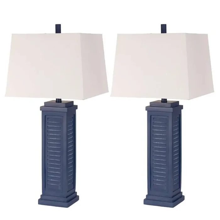 Lux Lighting – Shutter 32in Navy Blue Shutter Lamp / USB, (Set of 2) – LUX-3925-NAVY-USB