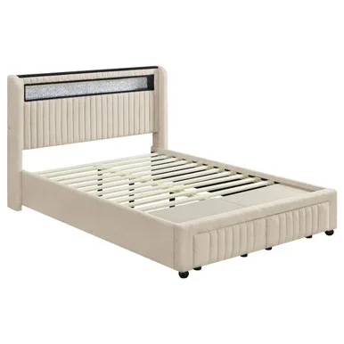 Madison Upholstered LED Full Storage Platform Bed Cream / CS-460550F
