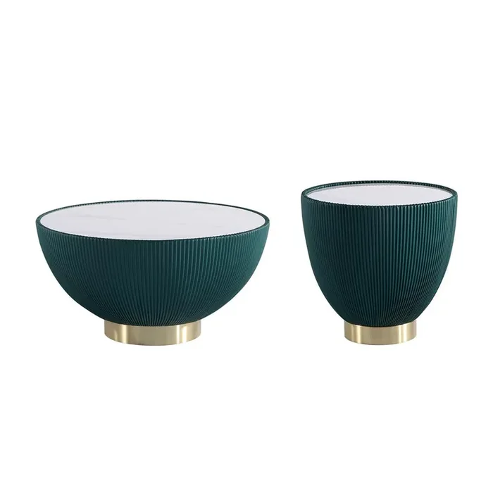 Manhattan Comfort – 2-Piece Anderson Leatherette Coffee Table and End Table 2.0 with Stainless Steel Legs in Green – 2-AT01-GR