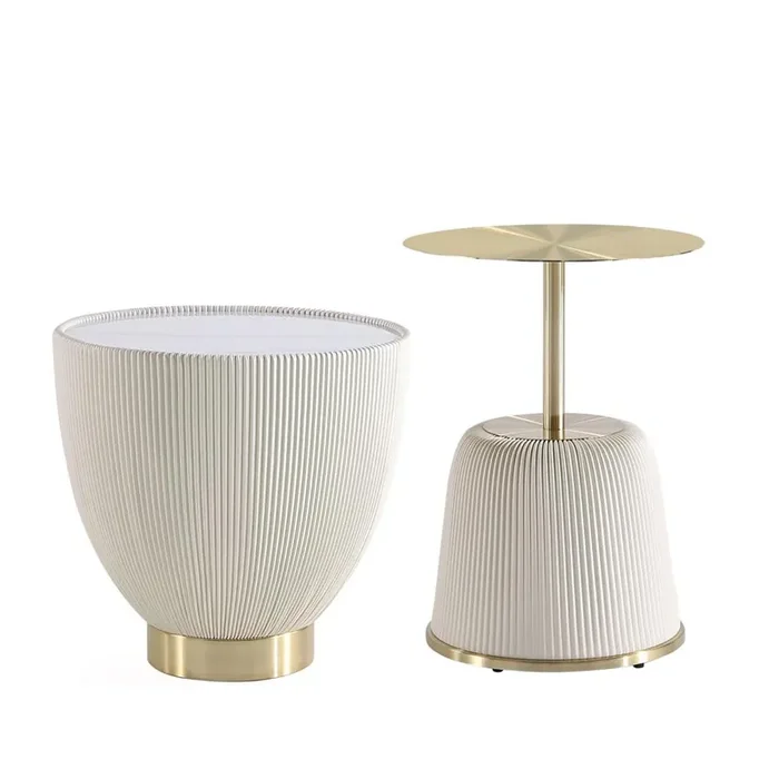 Manhattan Comfort – 2-Piece Anderson Leatherette End Table 1.0 and End Table 2.0 with Stainless Steel Legs in Cream – 2-AT03-CR