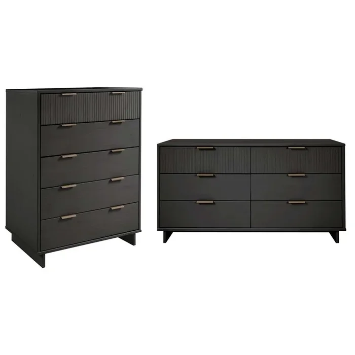 Manhattan Comfort – 2-Piece Granville Chest and Double Dresser with 11 Tall Dresser Drawers in Dark Grey – GRAN065