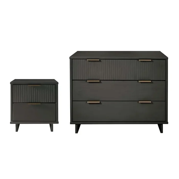 Manhattan Comfort – 2-Piece Granville Dresser and Nightstand with 5 Dresser Drawers in Dark Grey – GRAN045