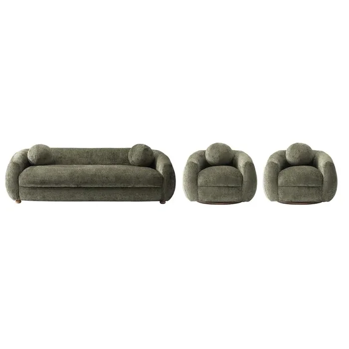 Manhattan Comfort – 3-Piece Tribeca Chenille Sofa and Accent Chairs with Birch Wood Legs in Olive Green – 3-ACSF16-OG