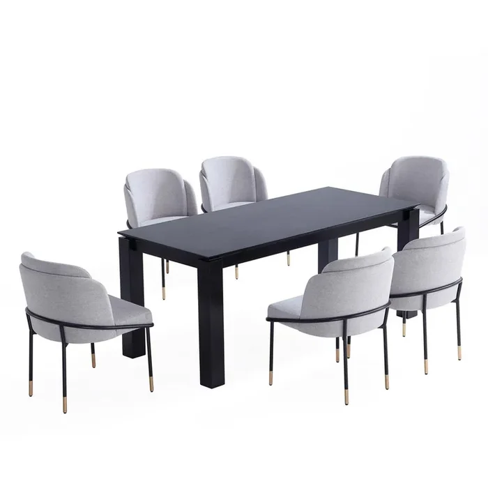 Manhattan Comfort – 7-Piece Flor and Rockaway Twill Weave Dining Set in GreyBlack – 6-DT02DC052-GY