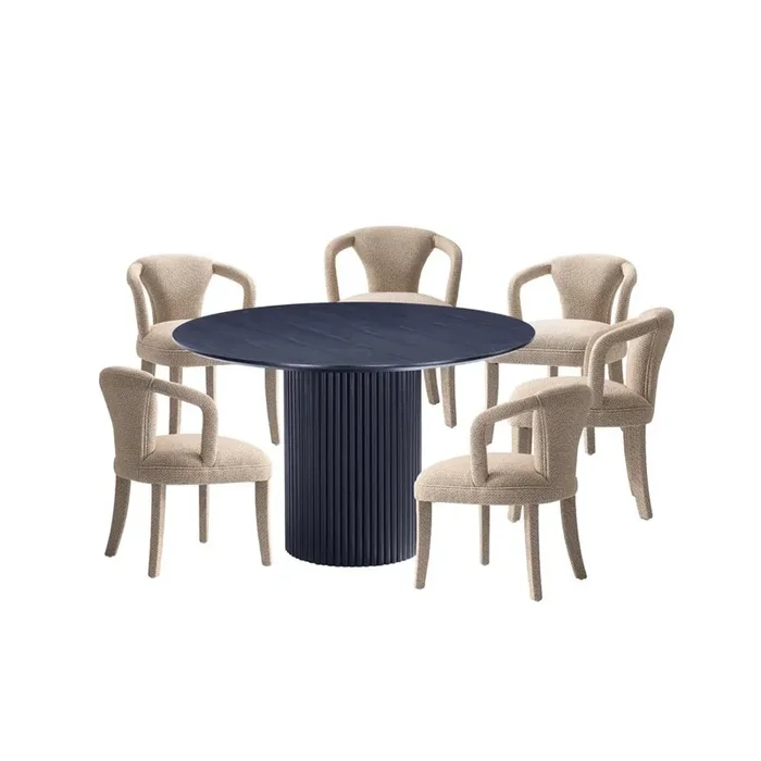 Manhattan Comfort – 7-Piece Palmer and Hathaway Dining Set in IvoryBlack – 6-DT05DC088AR-BKGD