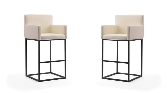 Manhattan Comfort – Ambassador Faux Leather Bar Stool with Metal Legs in Cream and Black – Set of 2 – 2-BS017-CR