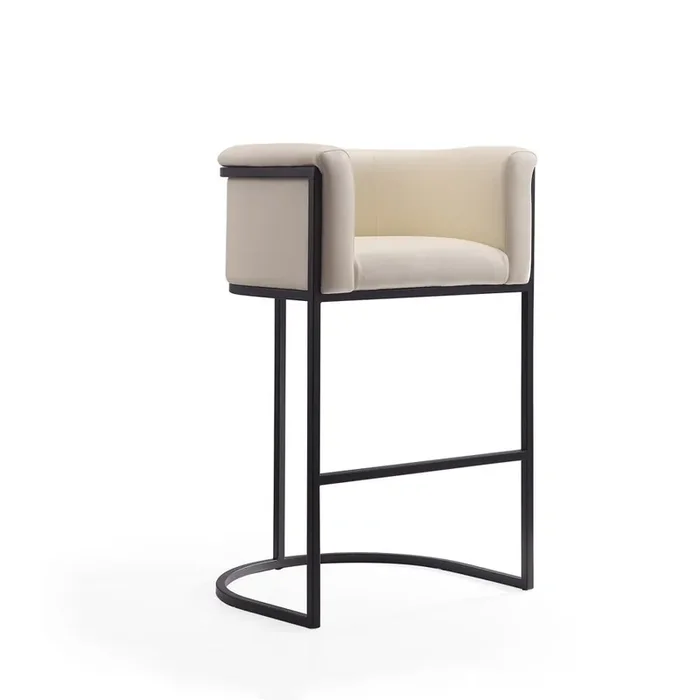 Manhattan Comfort – Cosmopolitan Faux Leather Bar Stool with Metal Legs in Cream and Black – BS015-CR