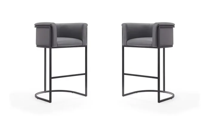 Manhattan Comfort – Cosmopolitan Faux Leather Bar Stool with Metal Legs in Grey and Black – Set of 2 – 2-BS015-GY