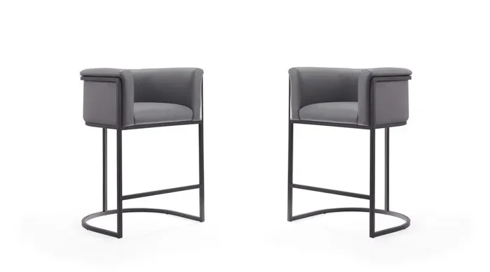 Manhattan Comfort – Cosmopolitan Faux Leather Counter Stool with Metal Legs in Grey and Black – Set of 2 – 2-CS008-GY