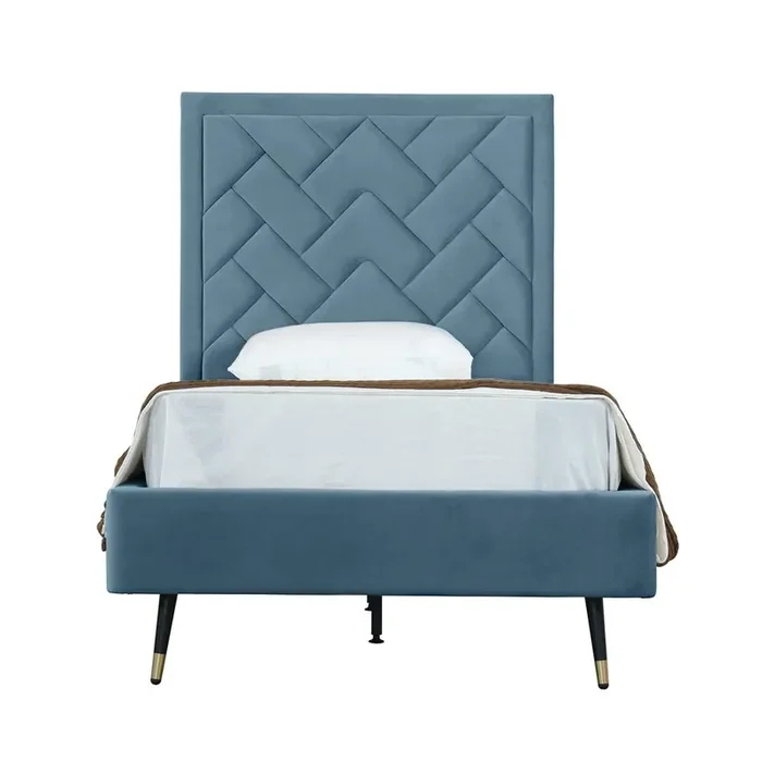 Manhattan Comfort – Crosby Velvet Twin-Size Bed with Metal Legs in Blue – BD009-TW-BL