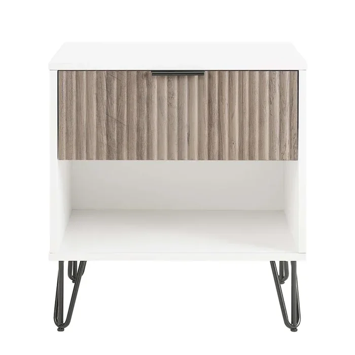 Manhattan Comfort – DUMBO Nightstand with 1 Full Extension Drawers in White and Rustic Grey – NS001-WG