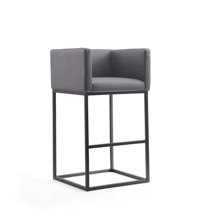 Manhattan Comfort – Embassy Faux Leather Bar Stool with Metal Legs in Grey and Black – BS018-GY