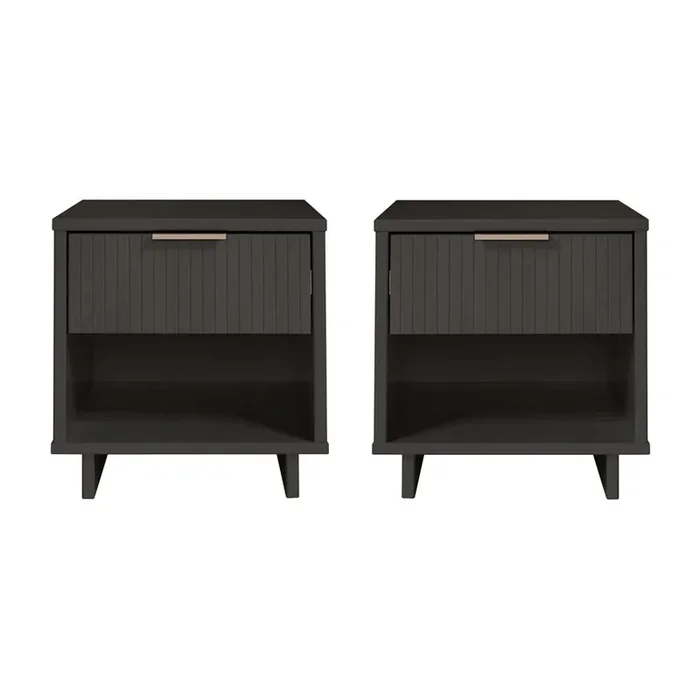 Manhattan Comfort – Granville Nightstand with 2 Full Extension Drawers in Dark Grey – Set of 2 – 2-NS-5005