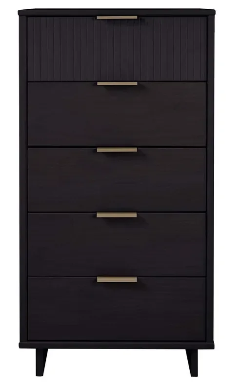 Manhattan Comfort – Granville Tall Narrow Dresser with 5 Drawers in Black – DR-5002