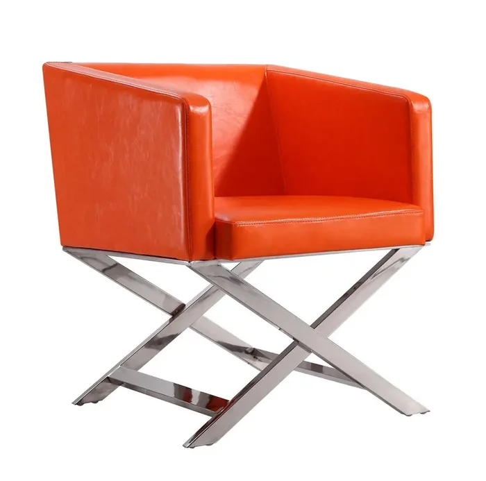 Manhattan Comfort – Hollywood Faux Leather Accent Chair with Stainless Steel Legs in Orange and Polished Chrome – AC050-OR