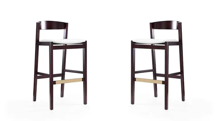 Manhattan Comfort – Klismos Faux Leather Bar Stool in Ivory and Dark Walnut – Set of 2 – 2-BS014-IV