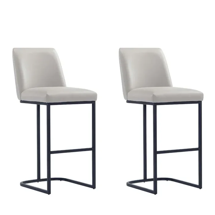 Manhattan Comfort – Serena Leatherette Barstool with Metal Legs in Light Grey – Set of 2 – 2-BS020-LG