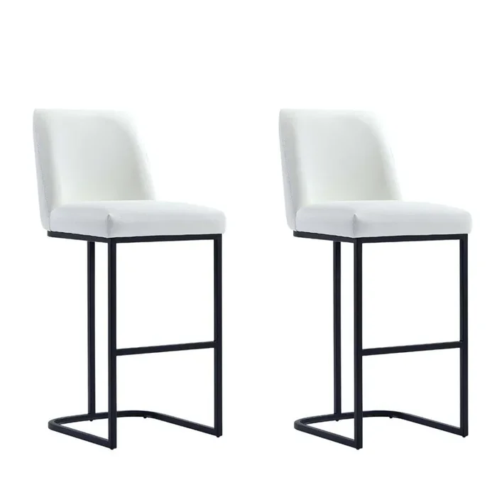 Manhattan Comfort – Serena Leatherette Barstool with Metal Legs in White – Set of 2 – 2-BS020-WH