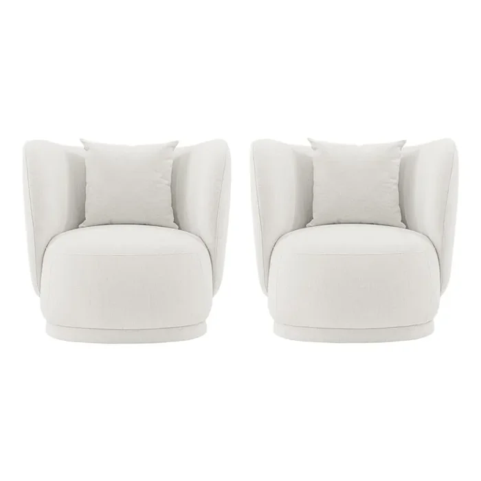 Manhattan Comfort – Siri Linen Weave Accent Chair with Pine Wood Legs in Cream – Set of 2 – 2-AC057-CR