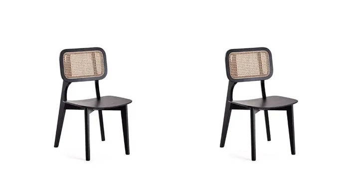 Manhattan Comfort – Versailles Rectangular Dining Chair with American Ash Wood Legs in Black and Natural Cane – Set of 2 – DCCA01-BK