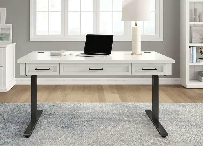 Martin Furniture – Abby – Modern Electric Sit/Stand Desk, Wood Adjustable Office Desk, White – IMAY384T-KIT