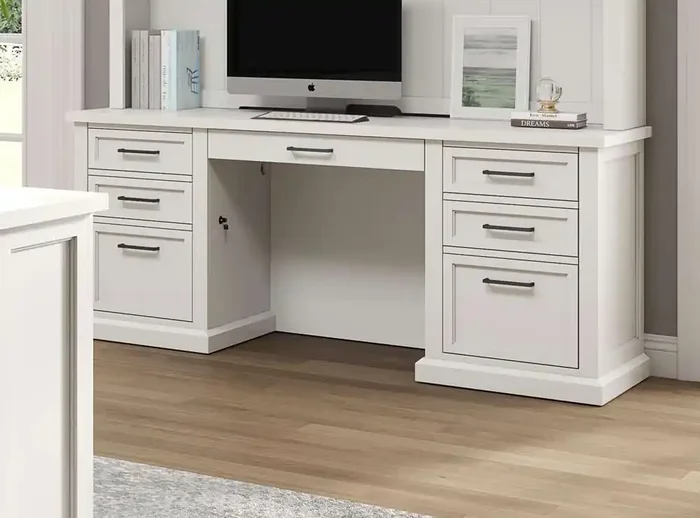 Martin Furniture – Abby – Modern Wood Desk, Office Writing Table, Credenza, Fully Assembled, White Finish – IMAY689