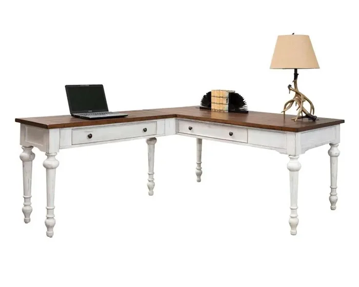 Martin Furniture – Durham Rustic Wood Writing Desk and Return, White – IMDU686-Kit