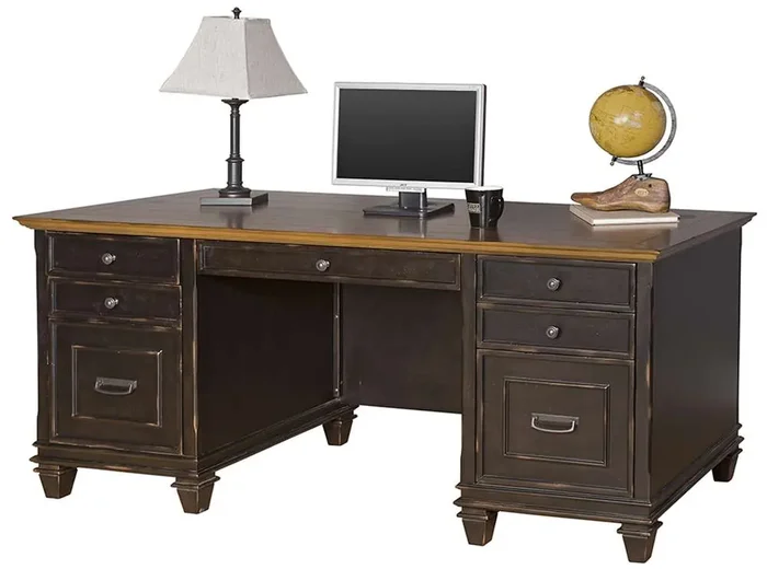 Martin Furniture – Hartford Wood Double Pedestal Desk, Black – IMHF680