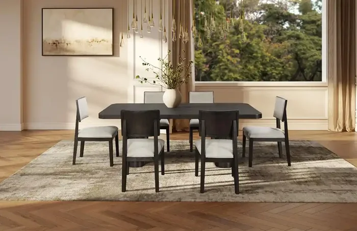 Martin Furniture – Tulane Contemporary Style, Wood Rectangular Extension Kitchen Dining Table with Six Chairs, Brown – IMTU8442KIT7