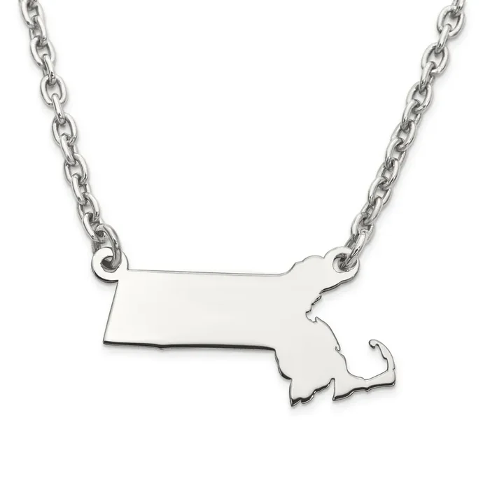 Massachusetts State Pendant Necklace with Chain 14k White Gold Engravable XNA706W-MA