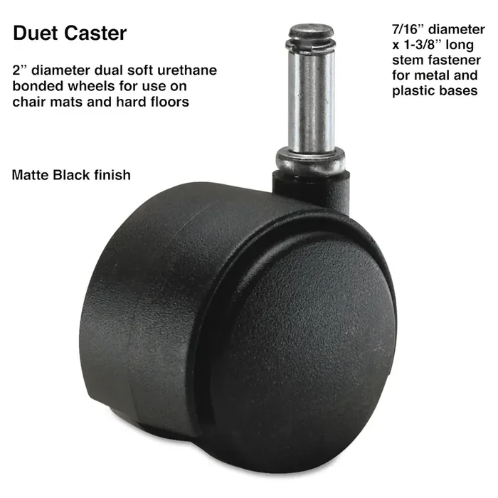 Master Caster® Duet Dual Wheels, Grip Ring Type C Stem, 2″ Soft Polyurethane Wheel, Matte Black, 5/Set