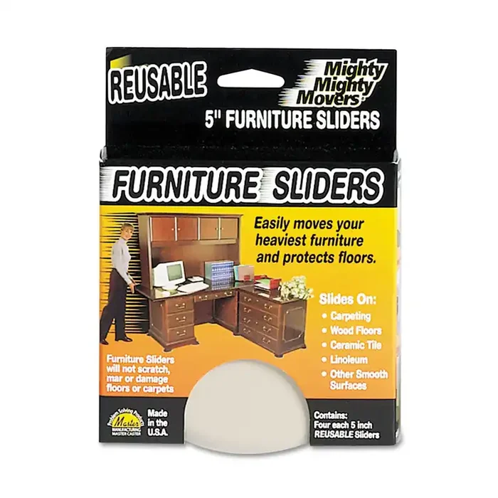 Master Caster® Mighty Mighty Movers Reusable Furniture Sliders, Round, 5″ Diameter, Beige, 4/Pack