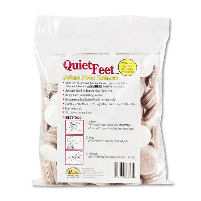Master Caster® Quiet Feet Deluxe Noise Reducers, 1.25″ Dia, Circular, Beige, 100/pack