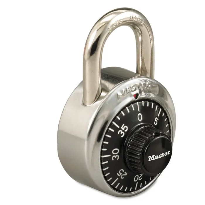 Master Lock® Combination Stainless Steel Padlock, 1.87″ Wide, Black/Silver