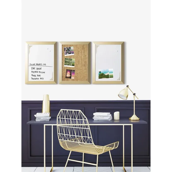 MasterVision® Metallic Gold Positive Flow Message Board Set, (2) Magnetic Dry Erase, (1) Bulletin, Assorted Sizes, Assorted Colors