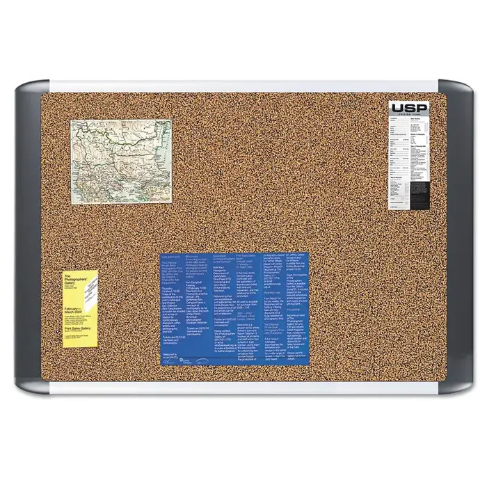MasterVision® Tech Cork Board, 36″ x 24″, Tan Surface, Silver/Black Aluminum Frame