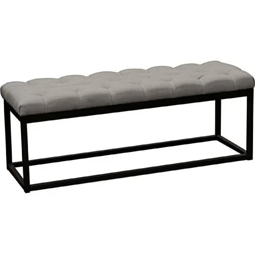 Mateo Black Powder Coat Metal Small Linen Tufted Bench – Grey