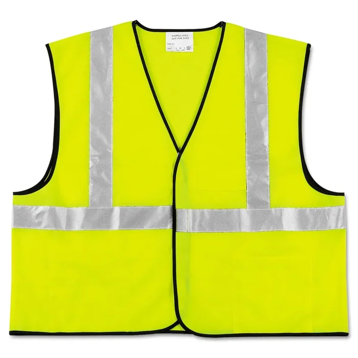 MCR™ Safety Class 2 Safety Vest, Polyester, Large Fluorescent Lime with Silver Stripe
