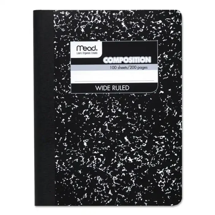 Mead® Composition Book, Wide/Legal Rule, Black Cover, (100) 9.75 x 7.5 Sheets