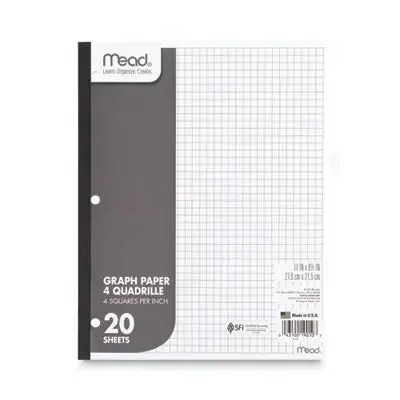 Mead® Graph Paper Tablet, 3-Hole, 8.5 X 11, Quadrille 4 Sq/in, 20 Sheets/pad, 12 Pads/pack