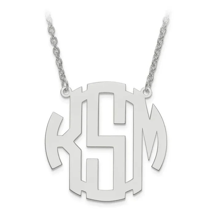 Medium Block Letter Circular Monogram Plate with Chain Sterling Silver Rhodium-plated XNA589SS