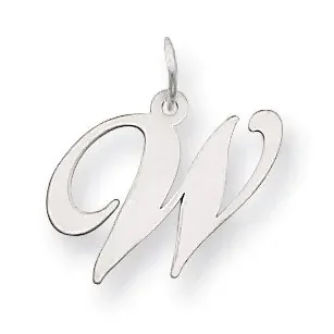 Medium Fancy Script Initial W Charm Pendant 14k white Gold YC653W