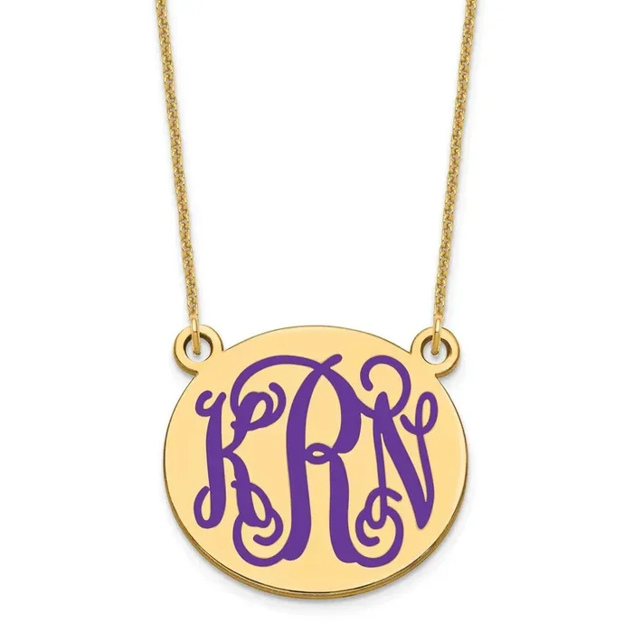 Medium Polished Epoxied Letter Circle Monogram Necklace 14k Gold XNA584Y